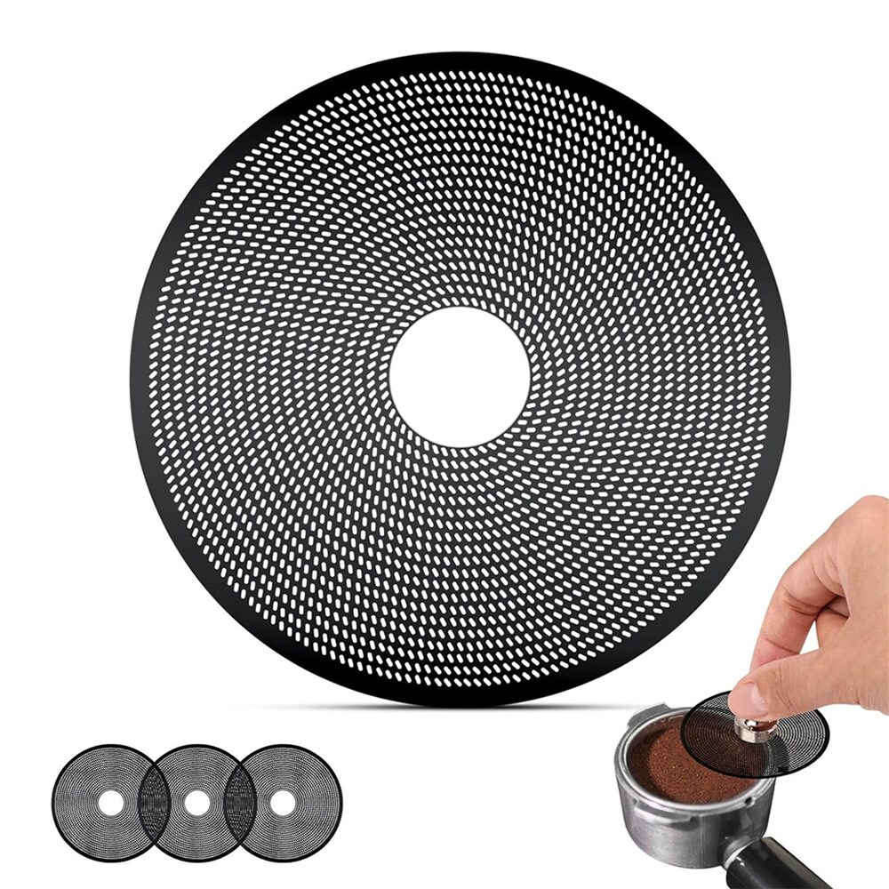 Puck-suodatin 58,5 mm 3 kpl / espresson puck screen keskireiällä 0,2 mm / espressosuodatin – musta