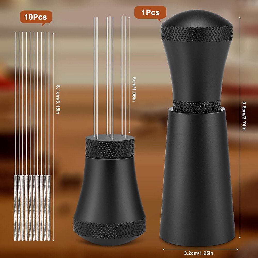 Espressosetti 58,5 mm / baristasetti WDT-työkalulla, annostelusuppilolla ja puck-suodattimella / mustat espressotarvikkeet
