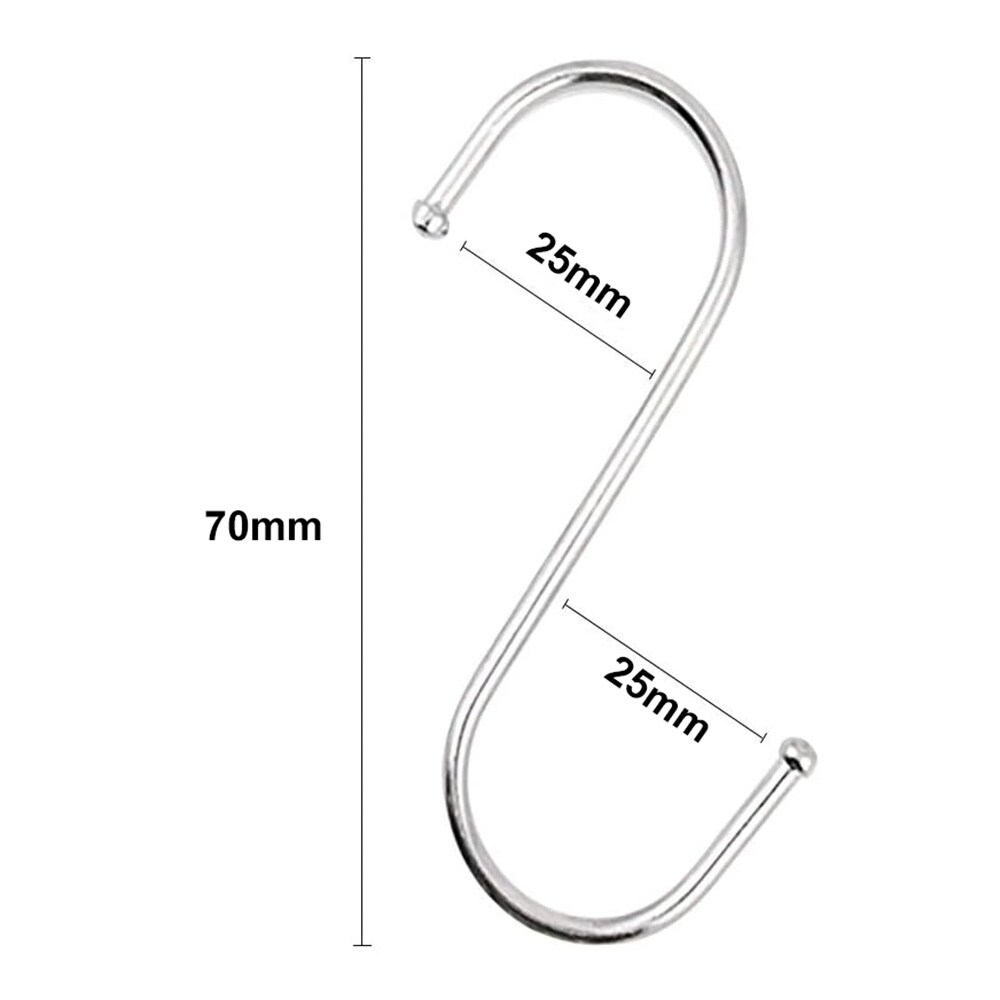 Vankka metallinen S-koukku, 70 mm, 20 kpl:n pakkaus – hopea / S-muotoiset metallikoukut