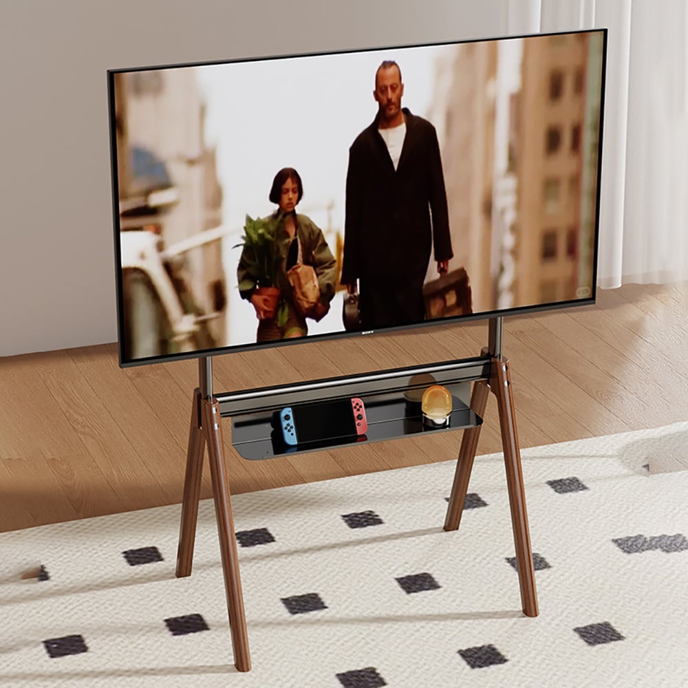 Säädettävä TV-lattiateline hyllyllä 43–86", VESA 100 × 100–600 × 600 mm, 60 kg