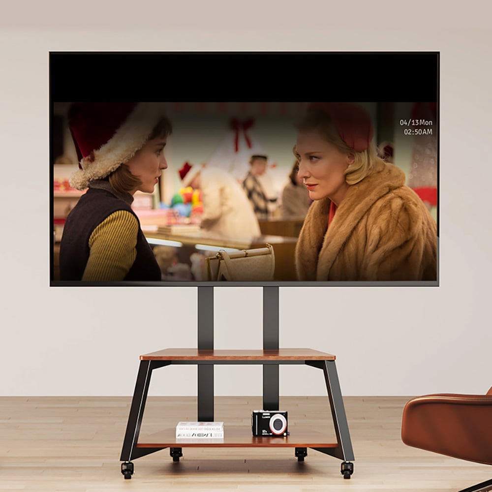 Siirrettävä TV-lattiateline pyörillä ja 2 hyllyllä 32–75", korkeussäädettävä, VESA 100 × 100–400 × 600 mm, 100 kg