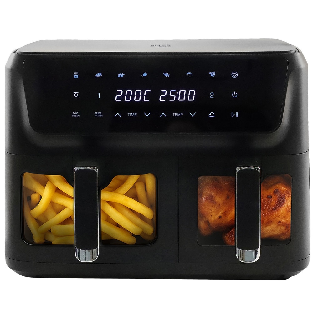 Adler AD 6324 kaksikorinen airfryer 11 l / kuumailmakeitin 2 korilla ja 8 ohjelmalla – Musta