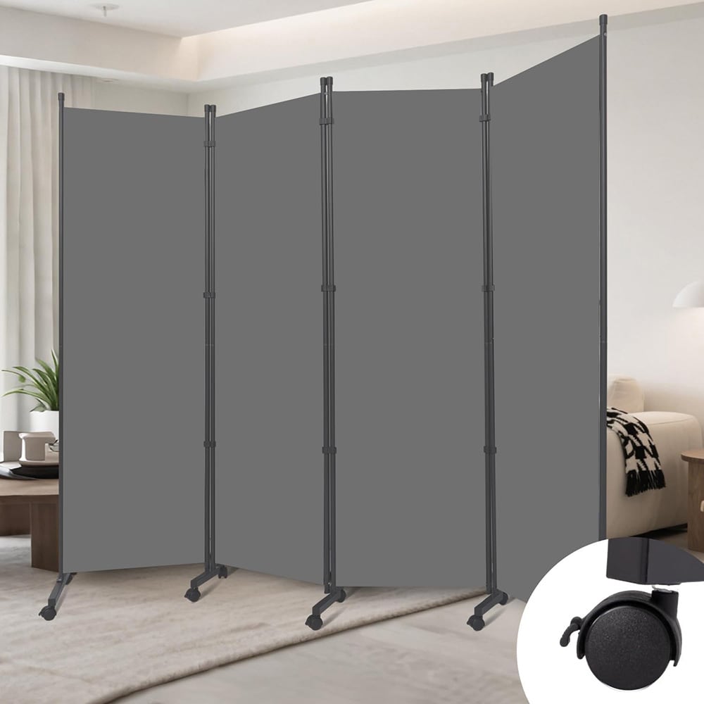 Taitettava sermi pyörillä / siirrettävä tilanjakaja ja näkösuoja 345 x 180 cm – tummanharmaa