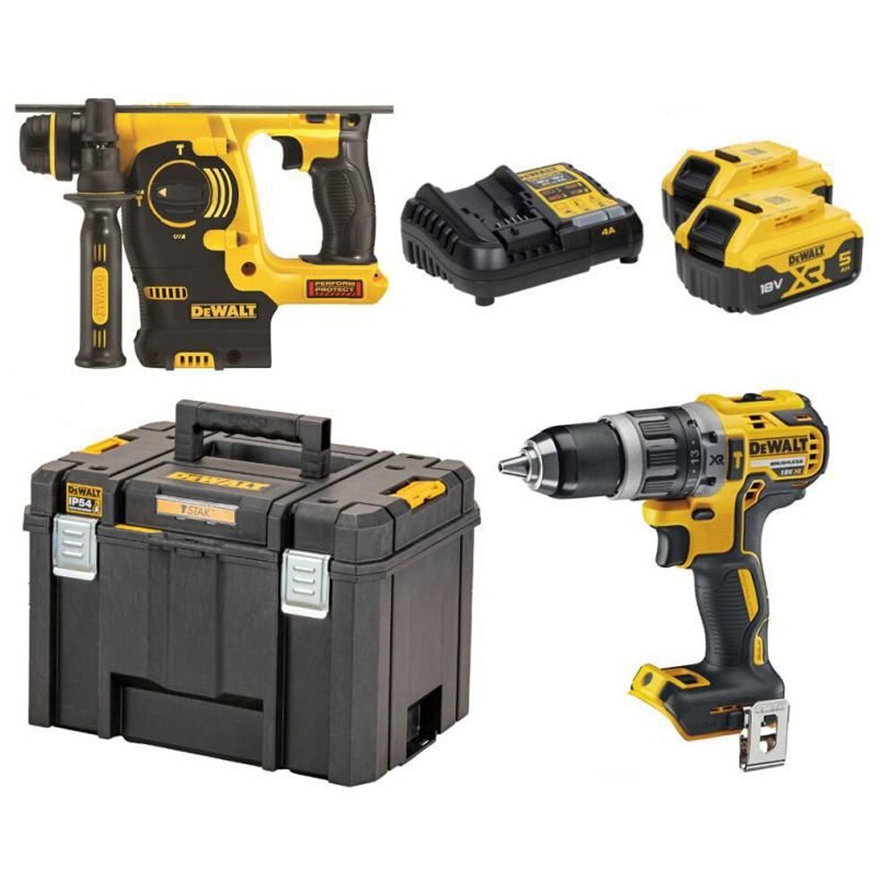 DeWalt DCK207P2T-QW 18V XR työkalusarja – DCD796 iskuporakone, DCH273 SDS-Plus poravasara, 2 x 5,0 Ah akut