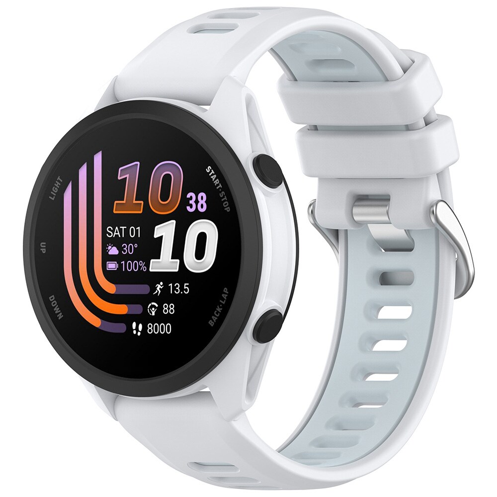 Silikoninen rannekoru Garmin Forerunner 170 -mallille (20 mm) – Valkoinen–Vaaleansininen / Rannekoru / Älykellon rannekoru