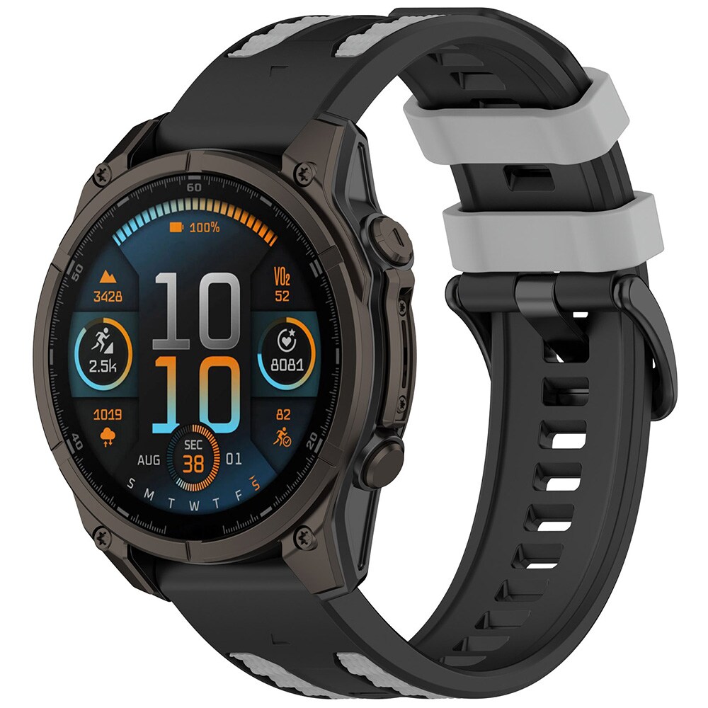 Silikoninen rannekoru Garmin Fenix 8/7X Pro -kellolle (22 mm) – Svart/Harmaa / Rannekoru / Älykellon rannekoru