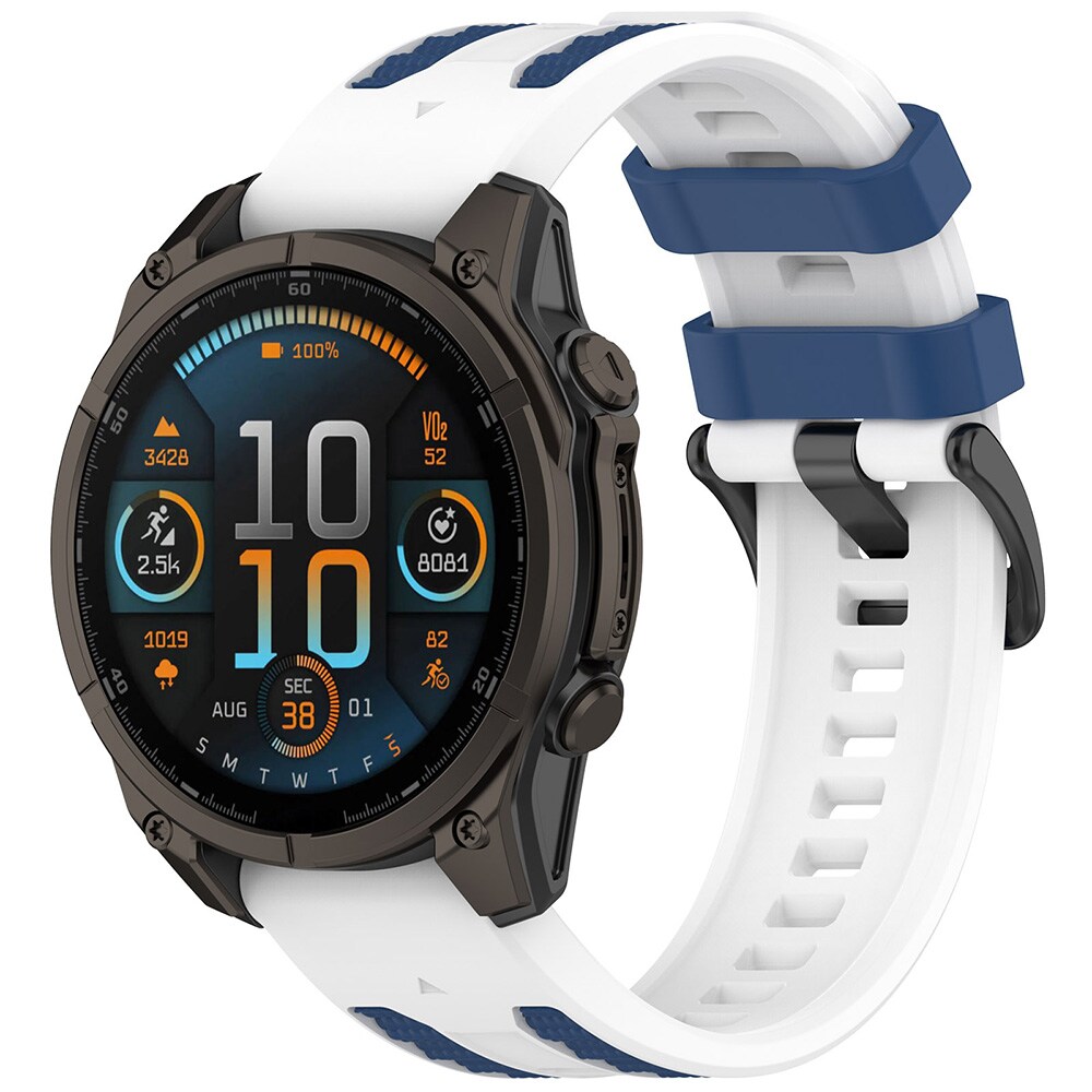 Silikoninen rannekoru Garmin Fenix 8/7X Pro -mallille (22 mm) – Valkoinen/Sininen / Rannekoru / Älykellon rannekoru