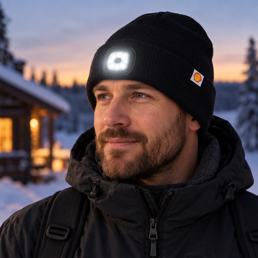 Neulottu pipo, jossa on LED-valaistus ja Shell-logo / LED-pipo / Valoilla varustettu pipo