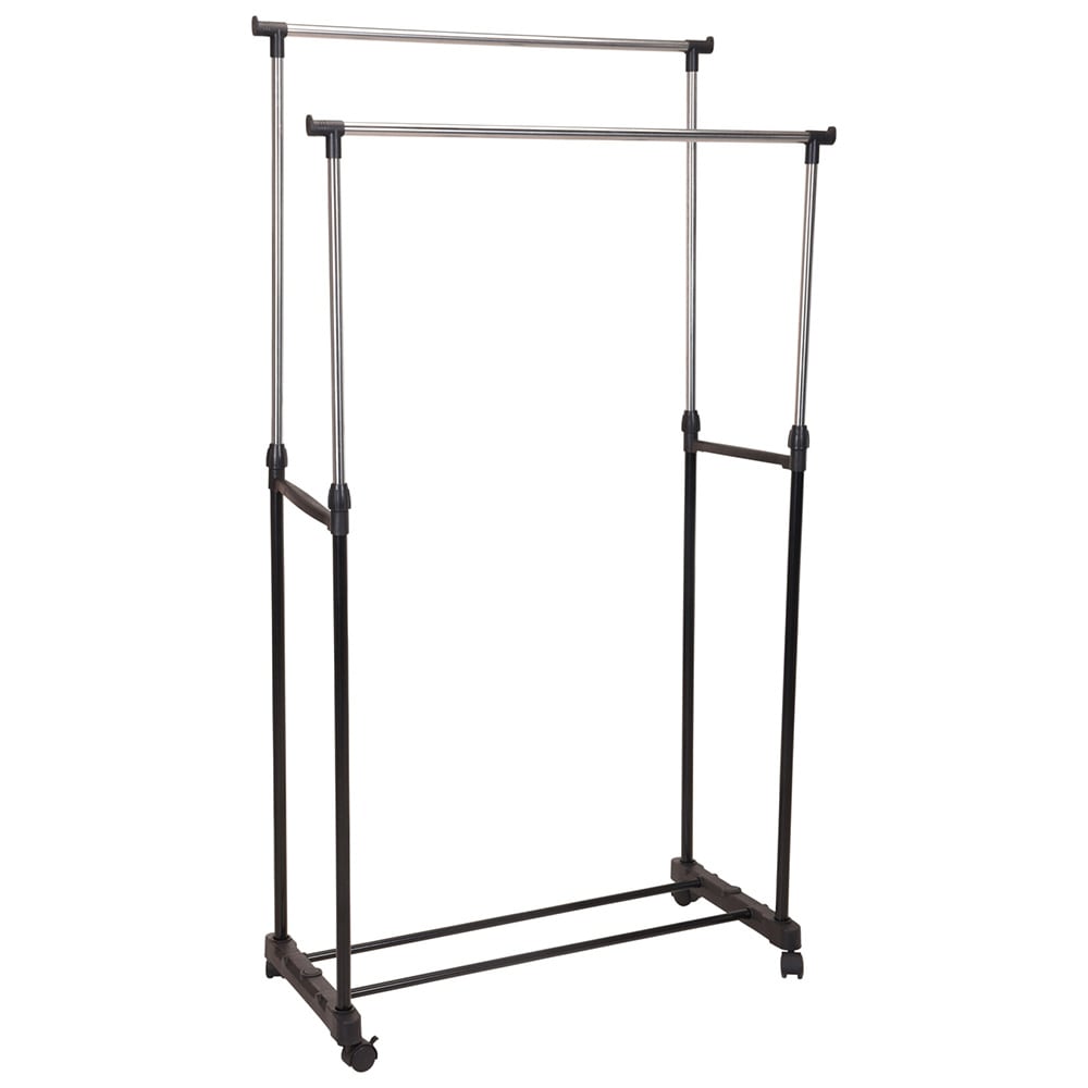 Pyörillä varustettu vaaterackki, 2 ripustinta, 80x42x90–160 cm – Svart / Pyörillä varustettu vaaterackki / Kaksinkertainen vaaterackki