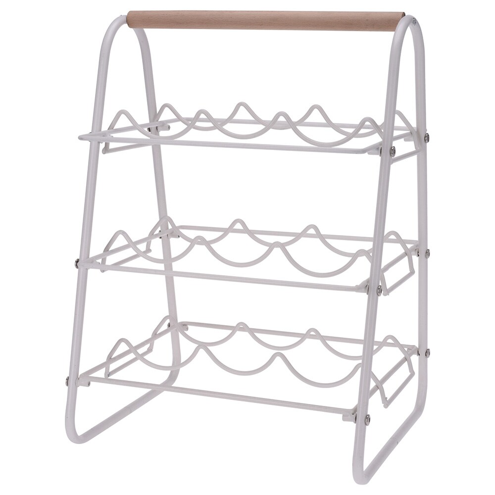 Metallista ja pyökkipuusta valmistettu viiniteline 9 pullolle, 33x29x46 cm – Luonnonvalkoinen / Viiniteline / Pulloteline