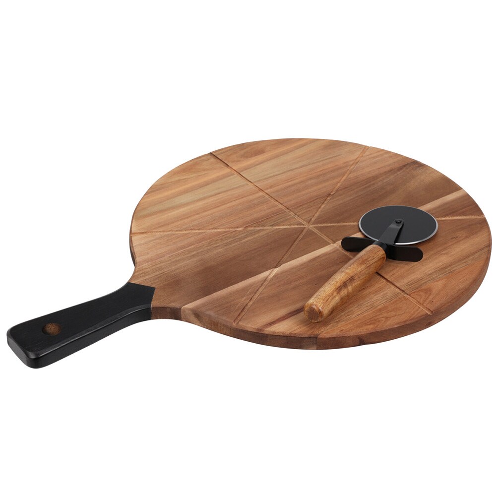Akaasiapuinen pizzalautanen, halkaisija 30 cm, mukana 2-osainen pizzaleikkuri / Pizzalautanen / Pizzan tarjoilusetti