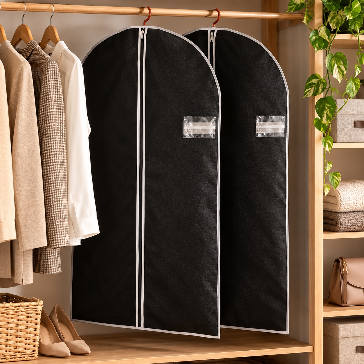 Vetoketjullinen vaatesuoja 60x150 cm, 2 kpl - Svart / Vaatepussi / Vaatteiden säilytyspussi