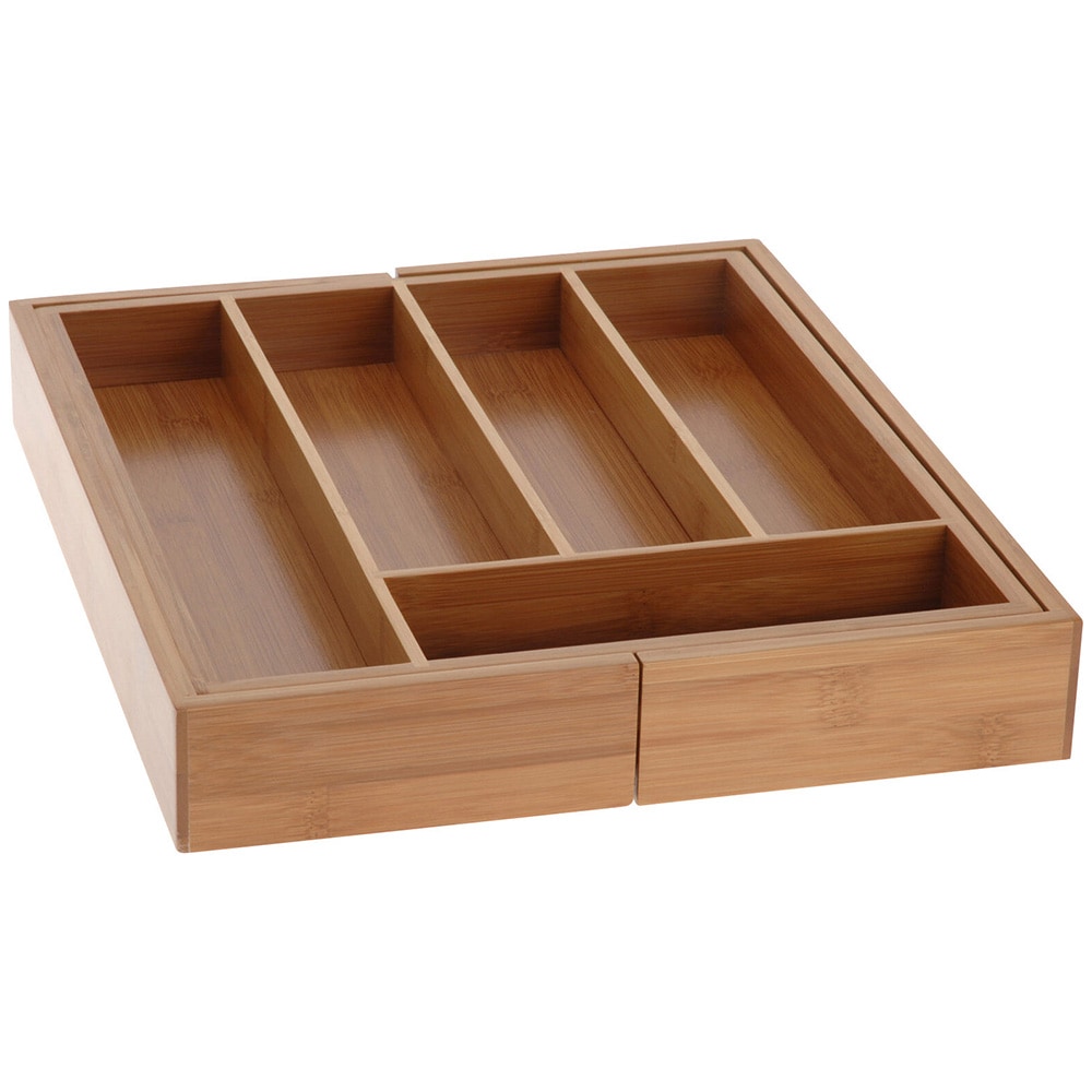 Ulosvedettävä bambusta valmistettu ruokailuvälineosasto, 34 x 28–45 cm / Ruokailuvälinekotelo / Ruokailuvälineosasto