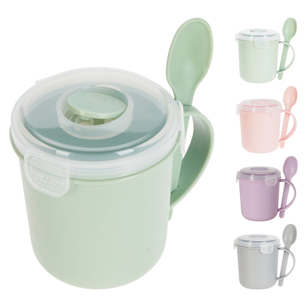 Keittomuki kannella ja lusikalla, 500 ml / Ruokamuki kannella
