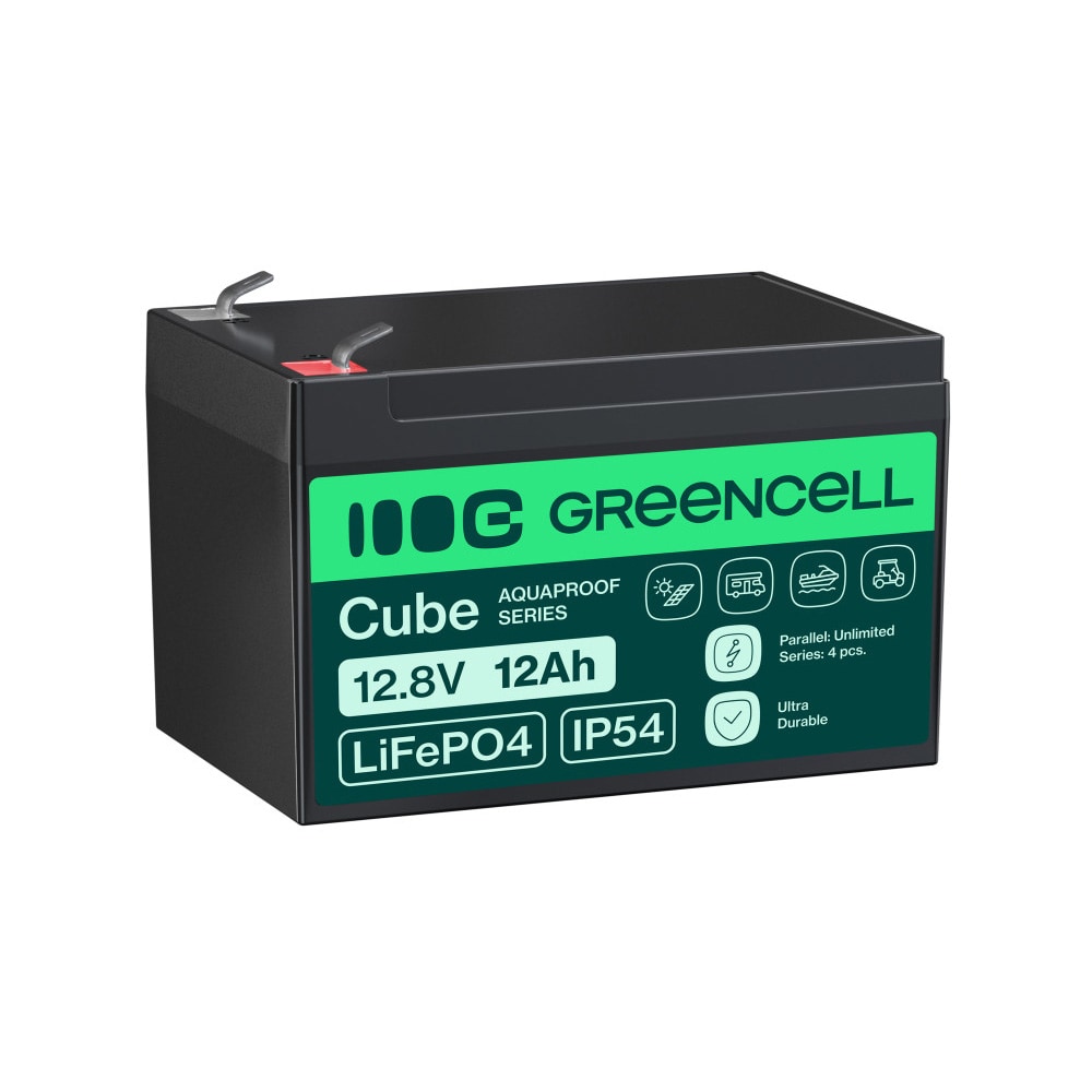 Green Cell CUBE LiFePO4 12 Ah, 12,8 V, 153,6 Wh litiumakku / LiFePO4-akku / LFP-akku