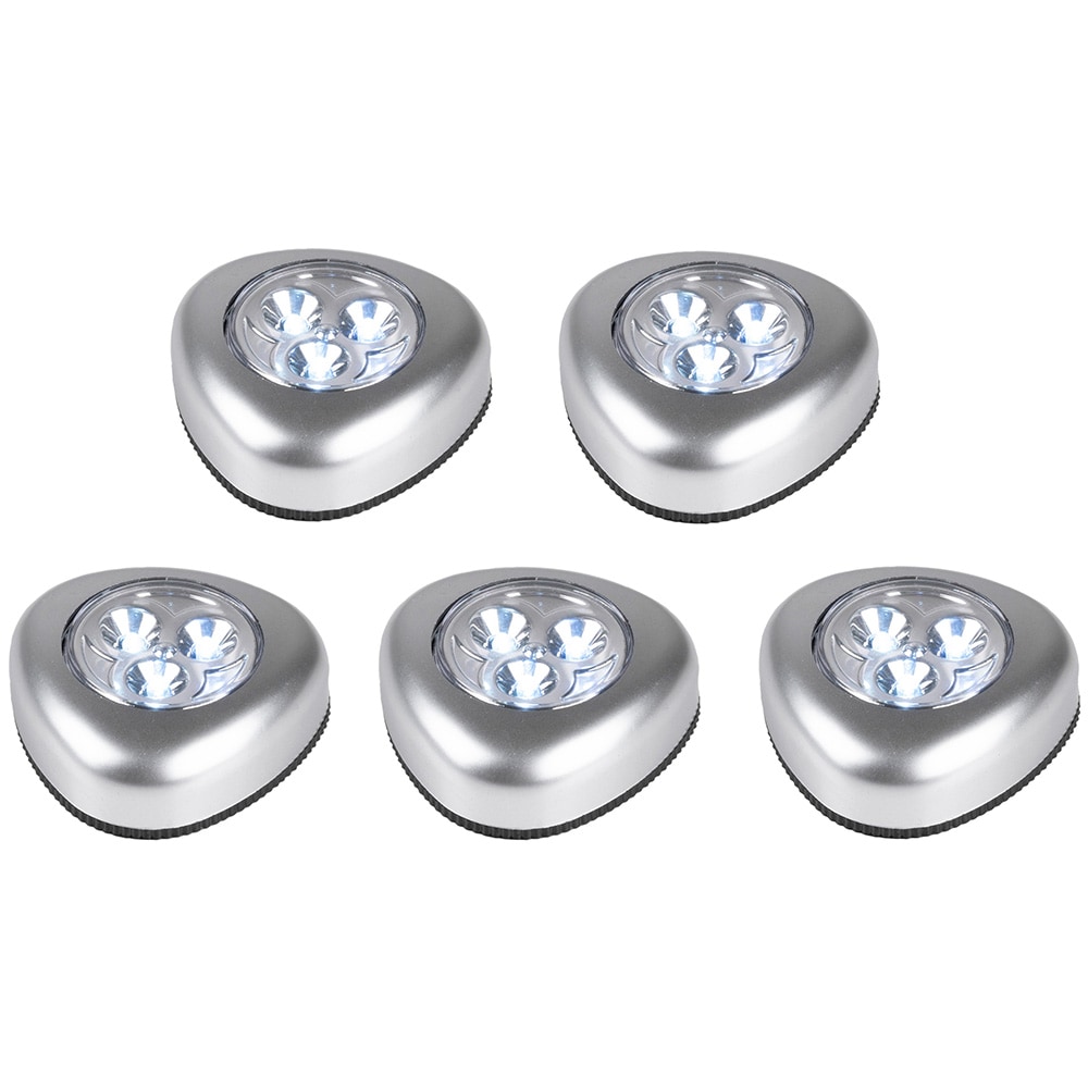 Paristokäyttöiset LED-kohdevalot, halkaisija 70 mm, 5 kpl:n pakkaus / Painonappivalot / Itsekiinnittyvät LED-valot