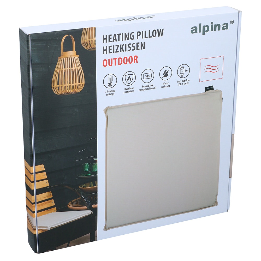 Ulkokäyttöön tarkoitettu lämmitystyyny 45x45 cm – Beige / Lämmitettävä istuintyyny / USB-C-lämmitystyyny terassille