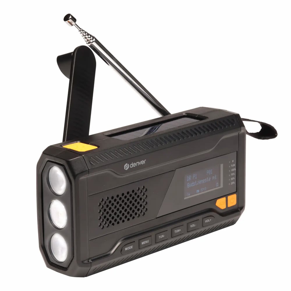 Denver SCD-2033 Aurinkokennolla ladattava käsikäyttöinen radio / DAB-radio / Hätäradio