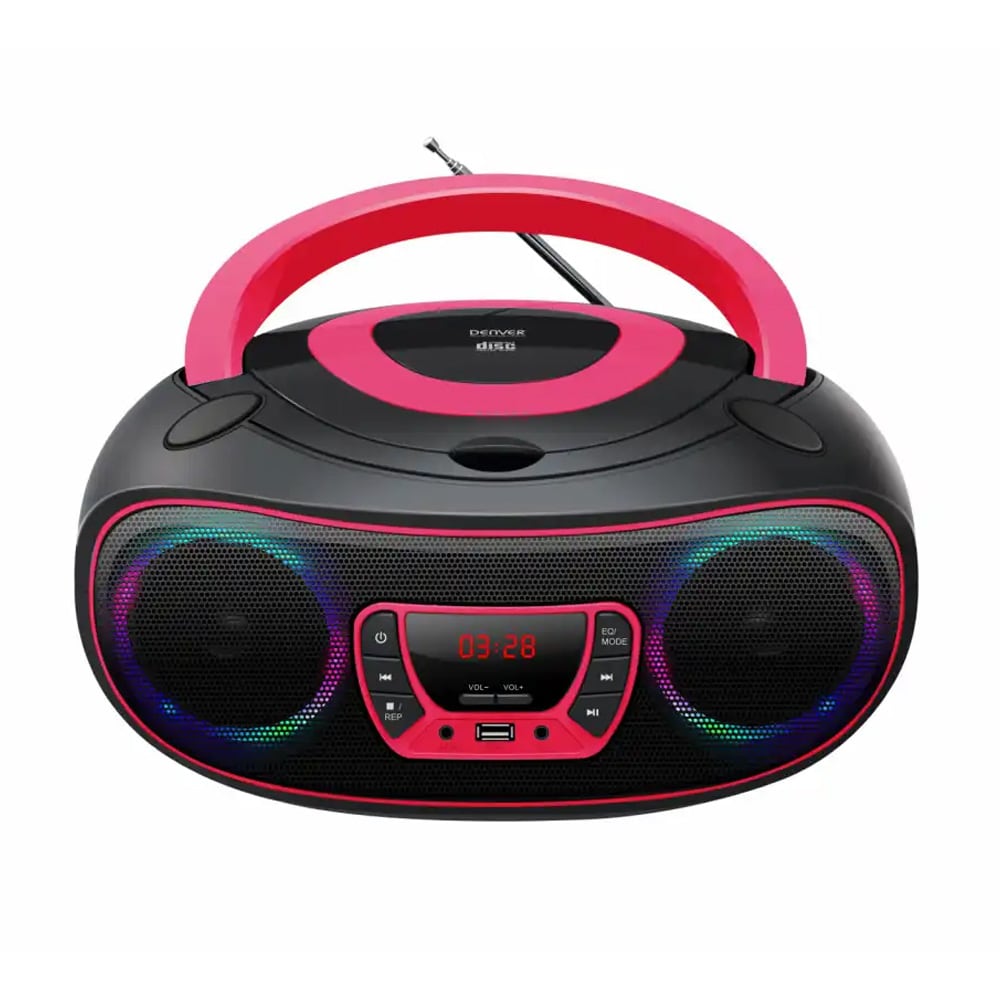 Denver TCL-212BTP Boombox CD-soittimella, FM-radiolla ja Bluetoothilla – pinkki