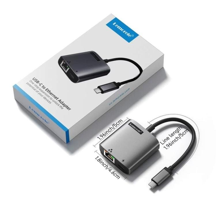 Lemorele TC35 USB-C-hubi / USB-C-sovitin Gigabit Ethernetillä, USB-portilla ja PD-latauksella – Harmaa
