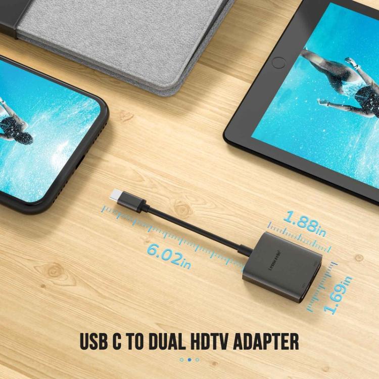 Lemorele TC21 USB-C-hubi / Type-C-sovitin useilla porteilla tiedonsiirtoon – Harmaa
