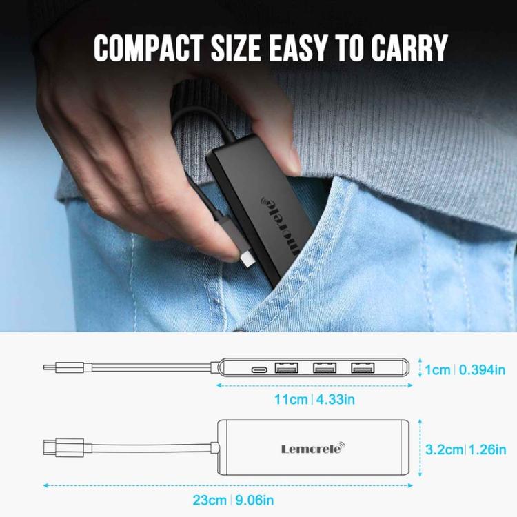 Lemorele TC22L 5-in-1 USB-C-telakointiasema / USB-C-hubi 4K HDMI:llä, Gigabit Ethernetillä ja 100 W PD-latauksella