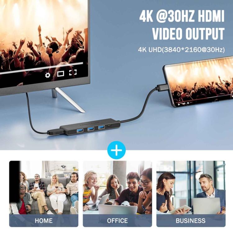 Lemorele TC22L 5-in-1 USB-C-telakointiasema / USB-C-hubi 4K HDMI:llä, Gigabit Ethernetillä ja 100 W PD-latauksella