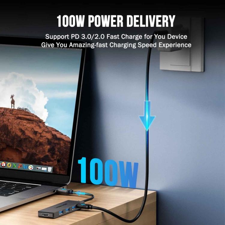 Lemorele TC22L 5-in-1 USB-C-telakointiasema / USB-C-hubi 4K HDMI:llä, Gigabit Ethernetillä ja 100 W PD-latauksella