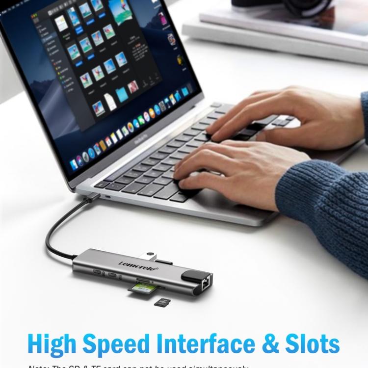 Lemorele TC39 9-in-1 USB-C-telakointiasema / USB-C-hubi 4K HDMI:llä, Gigabit Ethernetillä ja 100 W PD-latauksella