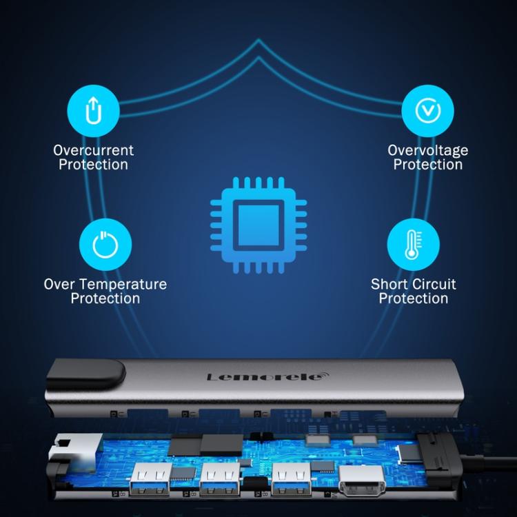 Lemorele TC39 9-in-1 USB-C-telakointiasema / USB-C-hubi 4K HDMI:llä, Gigabit Ethernetillä ja 100 W PD-latauksella
