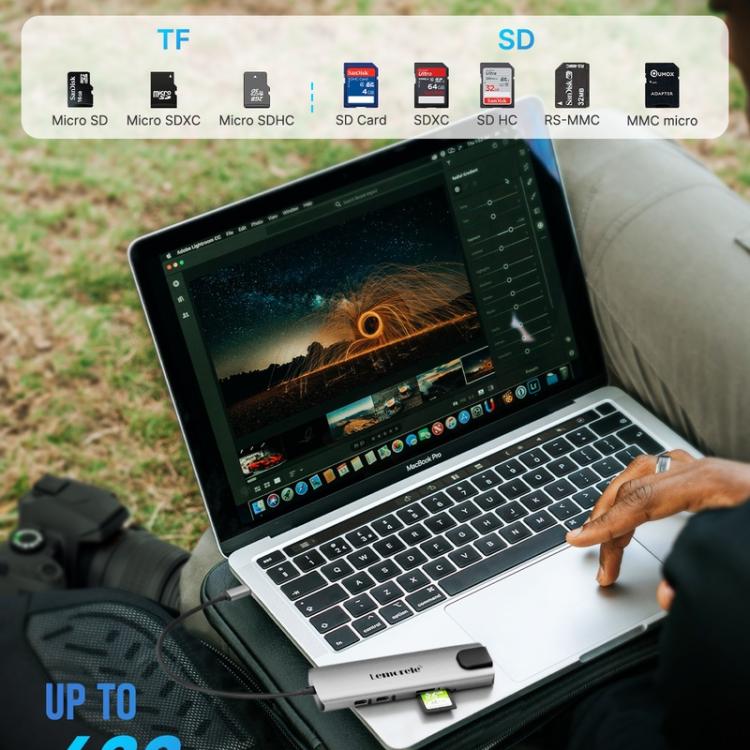 Lemorele TC39 9-in-1 USB-C-telakointiasema / USB-C-hubi 4K HDMI:llä, Gigabit Ethernetillä ja 100 W PD-latauksella