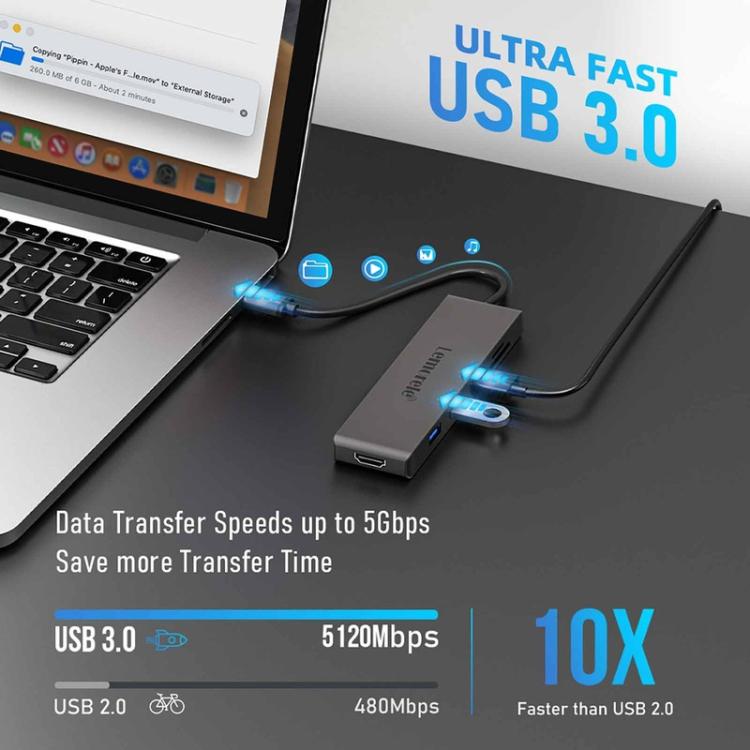 Lemorele TC23L 6-in-1 USB-C-telakointiasema / USB-C-hubi 4K HDMI:llä, Gigabit Ethernetillä ja 100 W PD-latauksella