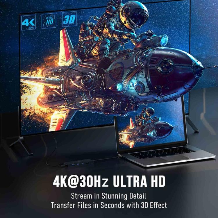 Lemorele TC23L 6-in-1 USB-C-telakointiasema / USB-C-hubi 4K HDMI:llä, Gigabit Ethernetillä ja 100 W PD-latauksella