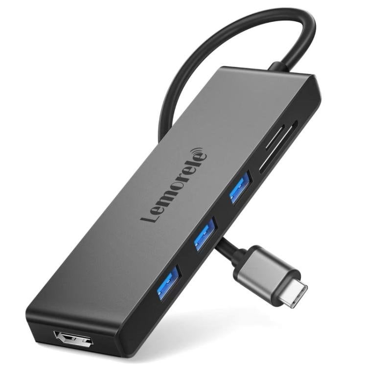 Lemorele TC23L 6-in-1 USB-C-telakointiasema / USB-C-hubi 4K HDMI:llä, Gigabit Ethernetillä ja 100 W PD-latauksella