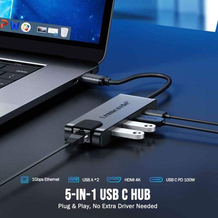 Lemorele TC24L 5-in-1 USB-C-telakointiasema / USB-C-hubi 4K HDMI:llä ja 100 W PD-latauksella