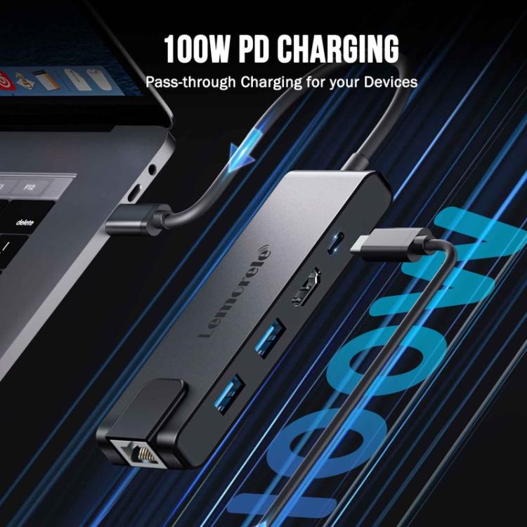 Lemorele TC24L 5-in-1 USB-C-telakointiasema / USB-C-hubi 4K HDMI:llä ja 100 W PD-latauksella