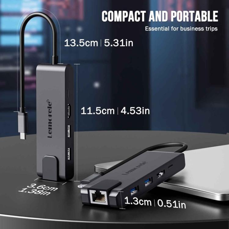 Lemorele TC24L 5-in-1 USB-C-telakointiasema / USB-C-hubi 4K HDMI:llä ja 100 W PD-latauksella