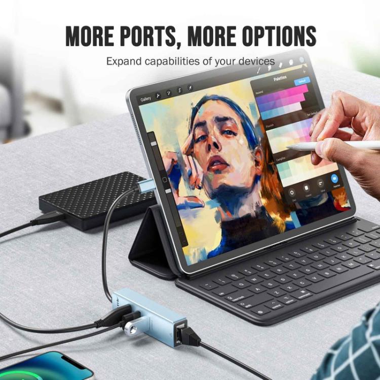 Lemorele USB-C-keskitin TC43L 4-in-1, Gigabit Ethernet ja USB / USB-C-sovitin / Verkkokeskitin