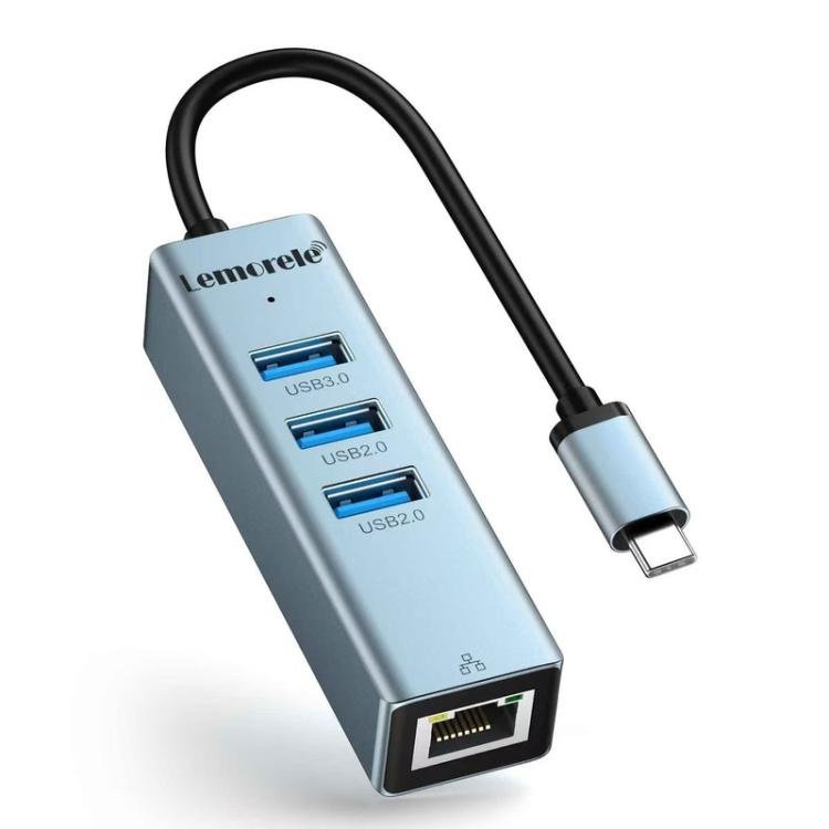 Lemorele USB-C-keskitin TC43L 4-in-1, Gigabit Ethernet ja USB / USB-C-sovitin / Verkkokeskitin