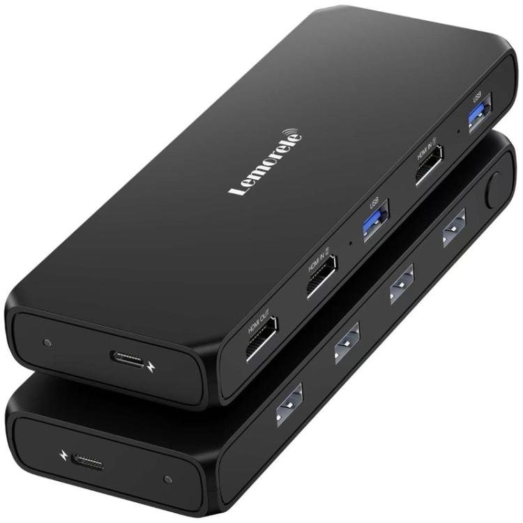 Lemorele G98 KVM-kytkin näytön, näppäimistön ja hiiren jakamiseen / KVM-kytkin / Tietokonekytkin