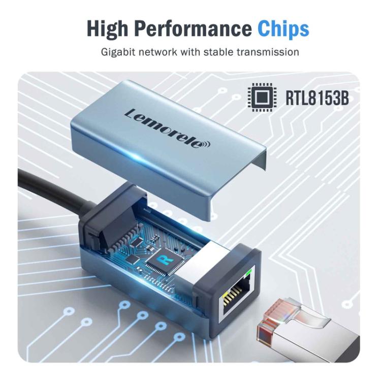 Lemorele USB-C-keskitin TC48, jossa on kaksi HDMI-liitäntää ja Gigabit-Ethernet / USB-C-telakka / HDMI-sovitin