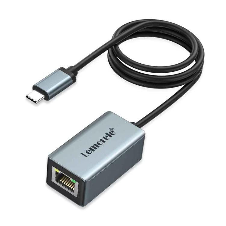 Lemorele USB-C-keskitin TC48, jossa on kaksi HDMI-liitäntää ja Gigabit-Ethernet / USB-C-telakka / HDMI-sovitin