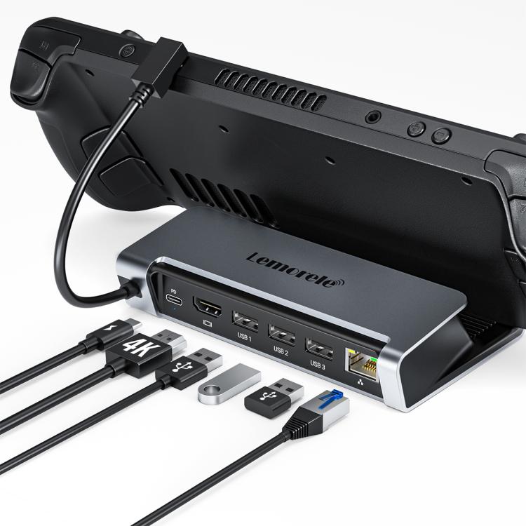 Lemorele X23L 6-in-1-telakointiasema, jossa on HDMI 4K, kortinlukija ja 100 W PD / USB-C-liitäntä / PC-keskitin
