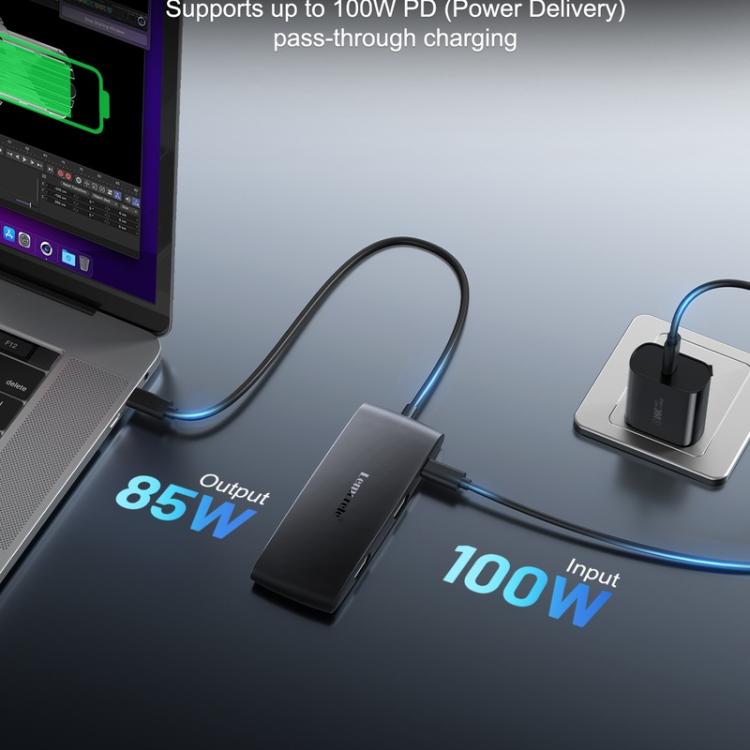 Lemorele TC510 7-in-1-telakointiasema, HDMI 4K ja 100 W PD / USB-C-telakointiasema / Tietokoneen hubi