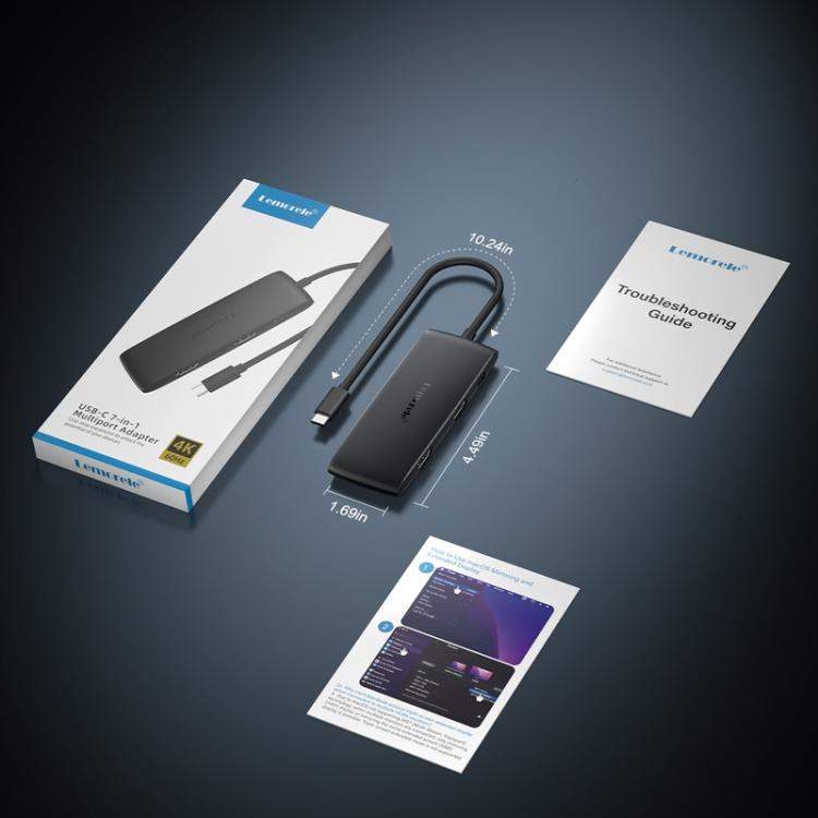 Lemorele TC510 7-in-1-telakointiasema, HDMI 4K ja 100 W PD / USB-C-telakointiasema / Tietokoneen hubi