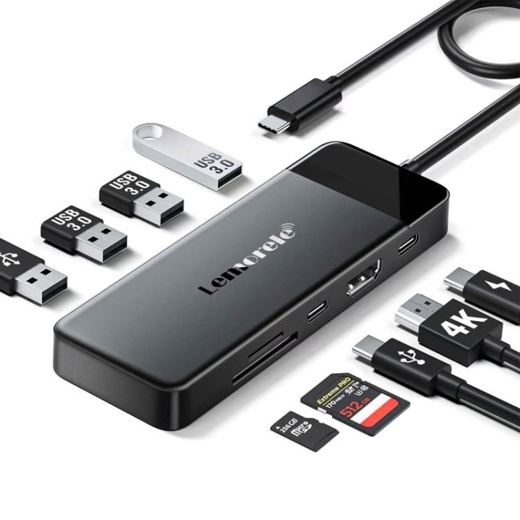 Lemorele TC92 9-in-1-telakointiasema, HDMI 4K, Ethernet ja 100 W PD / USB-C-keskitin / Tietokoneen keskitin