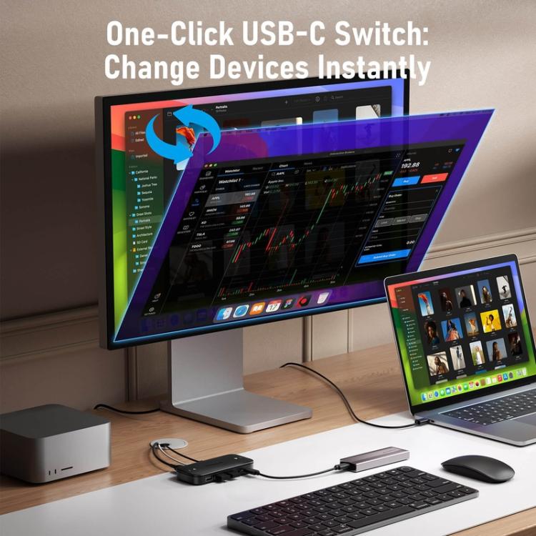 Lemorele KVM-kytkin H200 USB-C, HDMI 4K 60 Hz ja 100 W PD / USB-C-kytkin / Tietokonekytkin