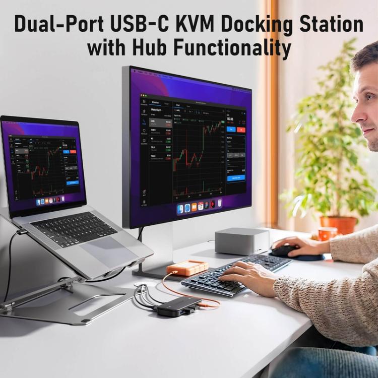 Lemorele KVM-kytkin H200 USB-C, HDMI 4K 60 Hz ja 100 W PD / USB-C-kytkin / Tietokonekytkin