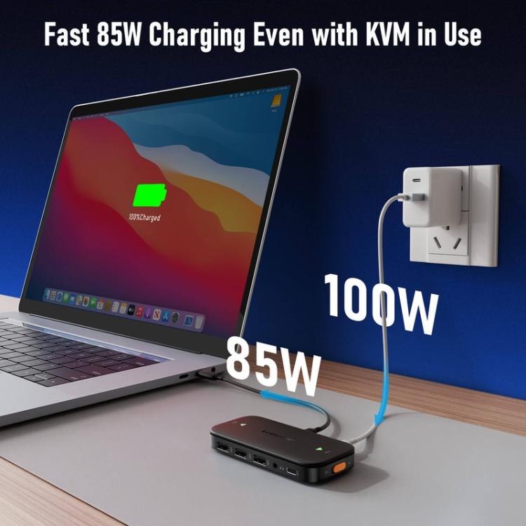 Lemorele KVM-kytkin H200 USB-C, HDMI 4K 60 Hz ja 100 W PD / USB-C-kytkin / Tietokonekytkin