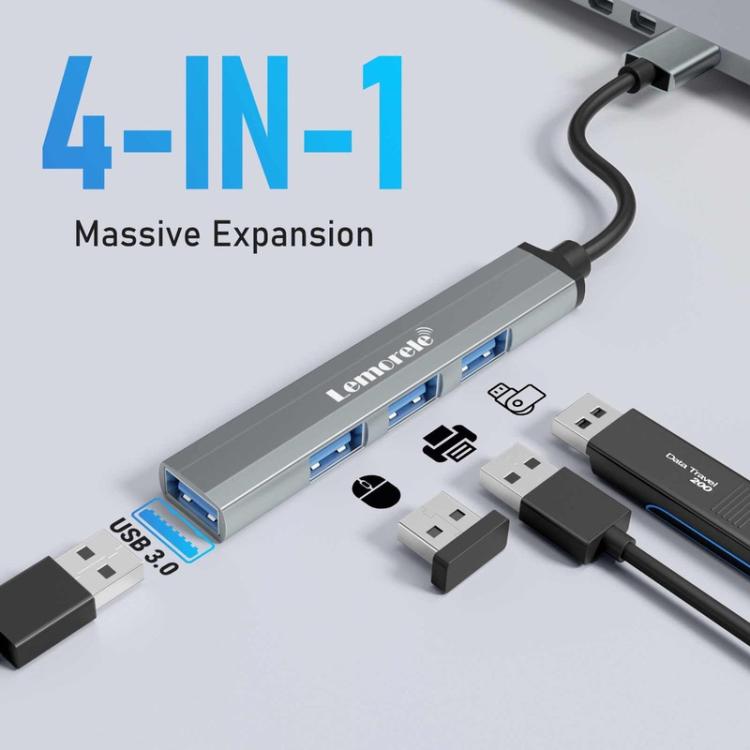 Lemorele USB-C-keskitin TC53, 4 USB-porttia / USB-porttijakaja / USB-C-haaroitin